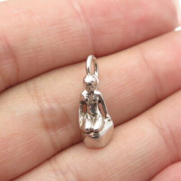 Jewelry - 925 Sterling Silver Vintage Naked Sitting Girl Charm Pendant